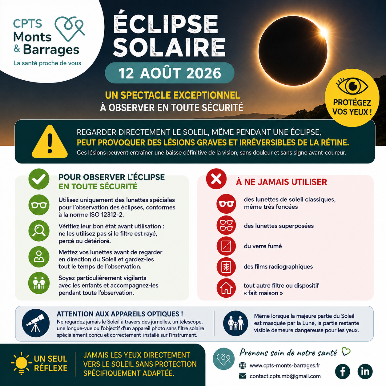 Éclipse solaire du 12 août 2026 : les bons réflexes pour protéger vos yeux